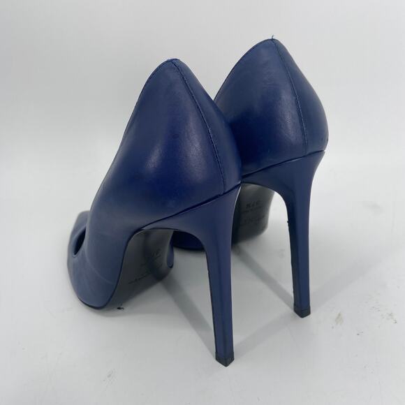 Saint Laurent Paris Pointed Toe Calfskin Pump Navy Blue - Picture 4 of 7